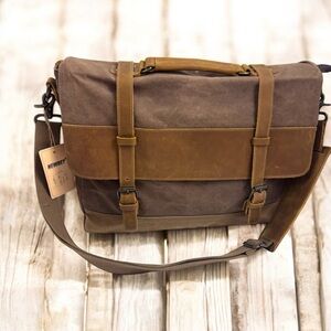 NWT Newhey 15.6” Csnvas/Leather Waterproof Laptop Briefcase Satchel Shoulder Bag